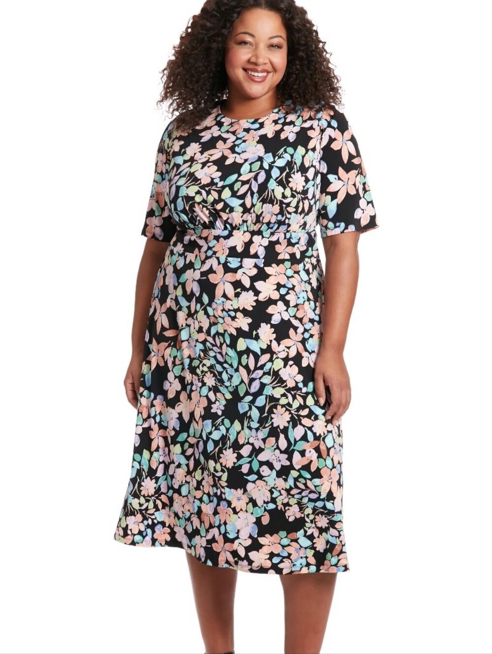 London Times Woman NWT $99 Multicolor Floral Midi Dress Plus Size 22W Cocktail